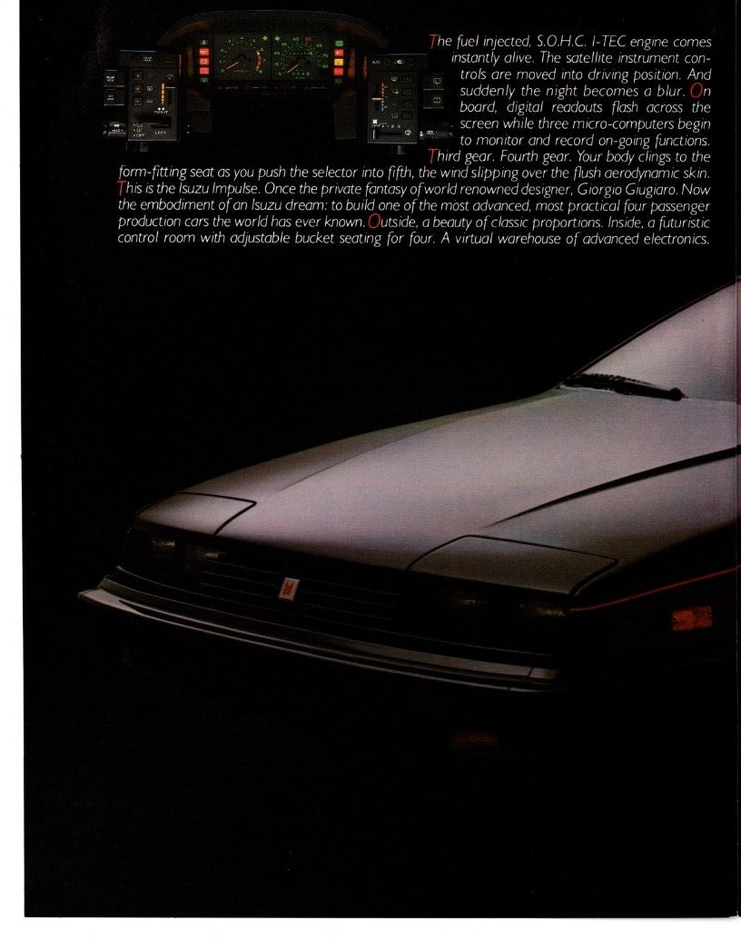 1984 ISUZU IMPULSE SPORTS CAR PRINT AD, BLACK AUTOMOBILE, PRINT AD