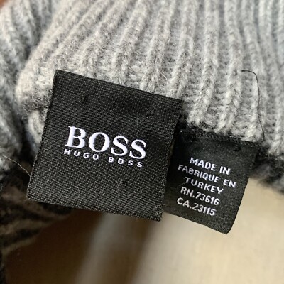 HUGO BOSS Front Zip Sweater VIRGIN WOOL Black Gray LARGE | eBay