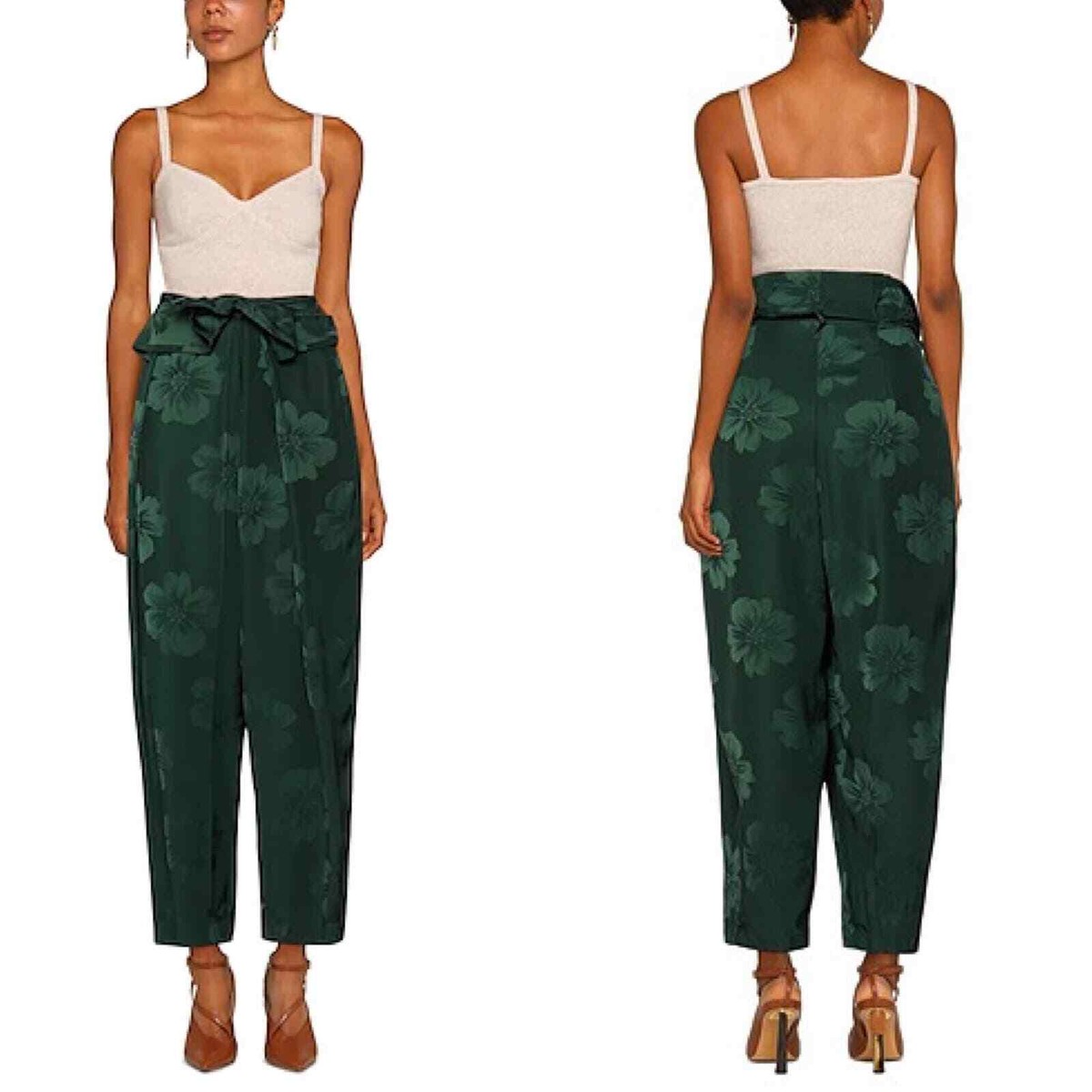 パンツ Stella Mccartney All-Over Print Silk Pants With High Waist Stella McCartney Silk High Waist Pants Floral Brocade Green