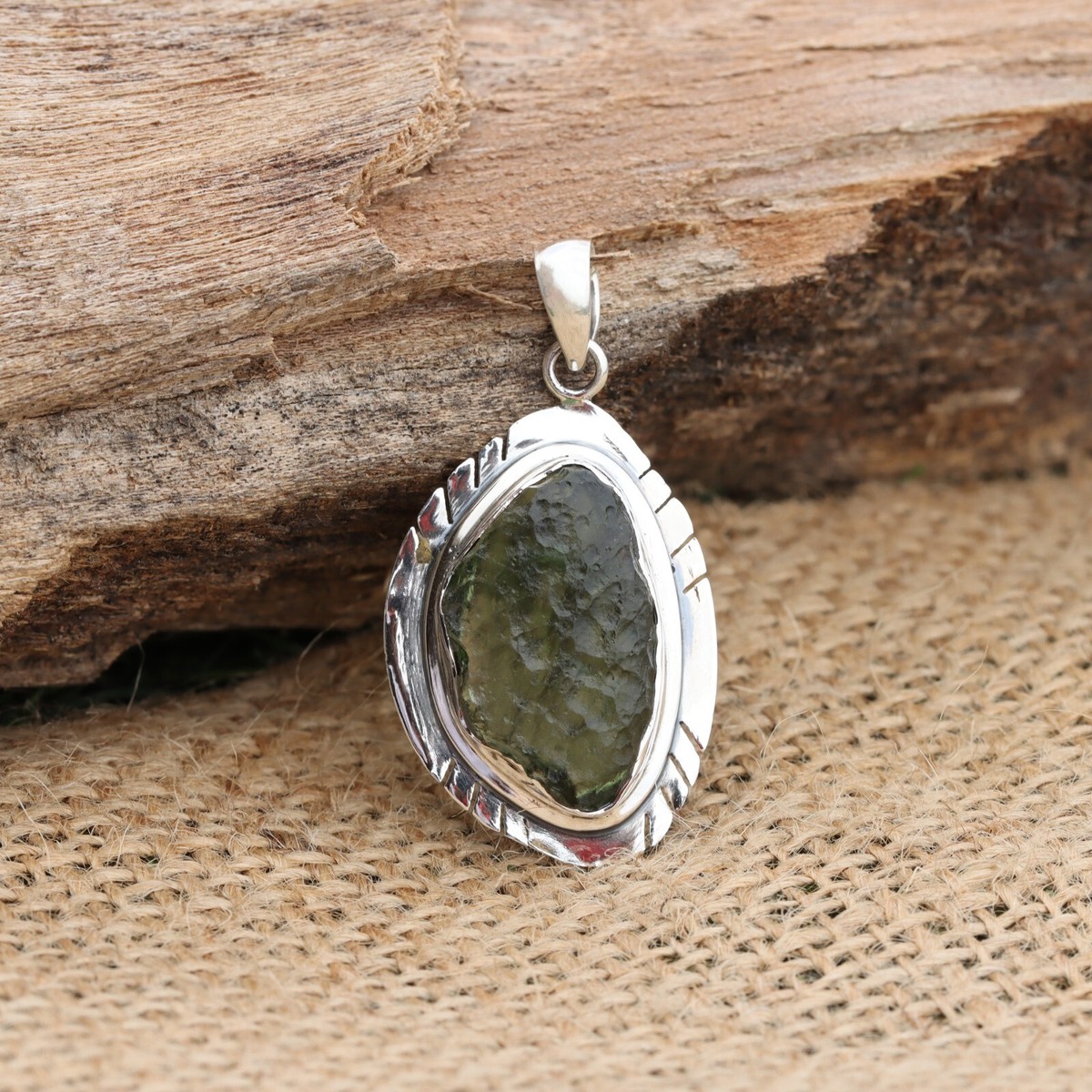 Real Moldavite Handmade Pendant 925 Sterling Silver Jewelry