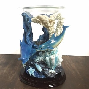 Dolphin Candle Holder Wax burner Wave Ocean Blue Resin Wood Home decor mother ba