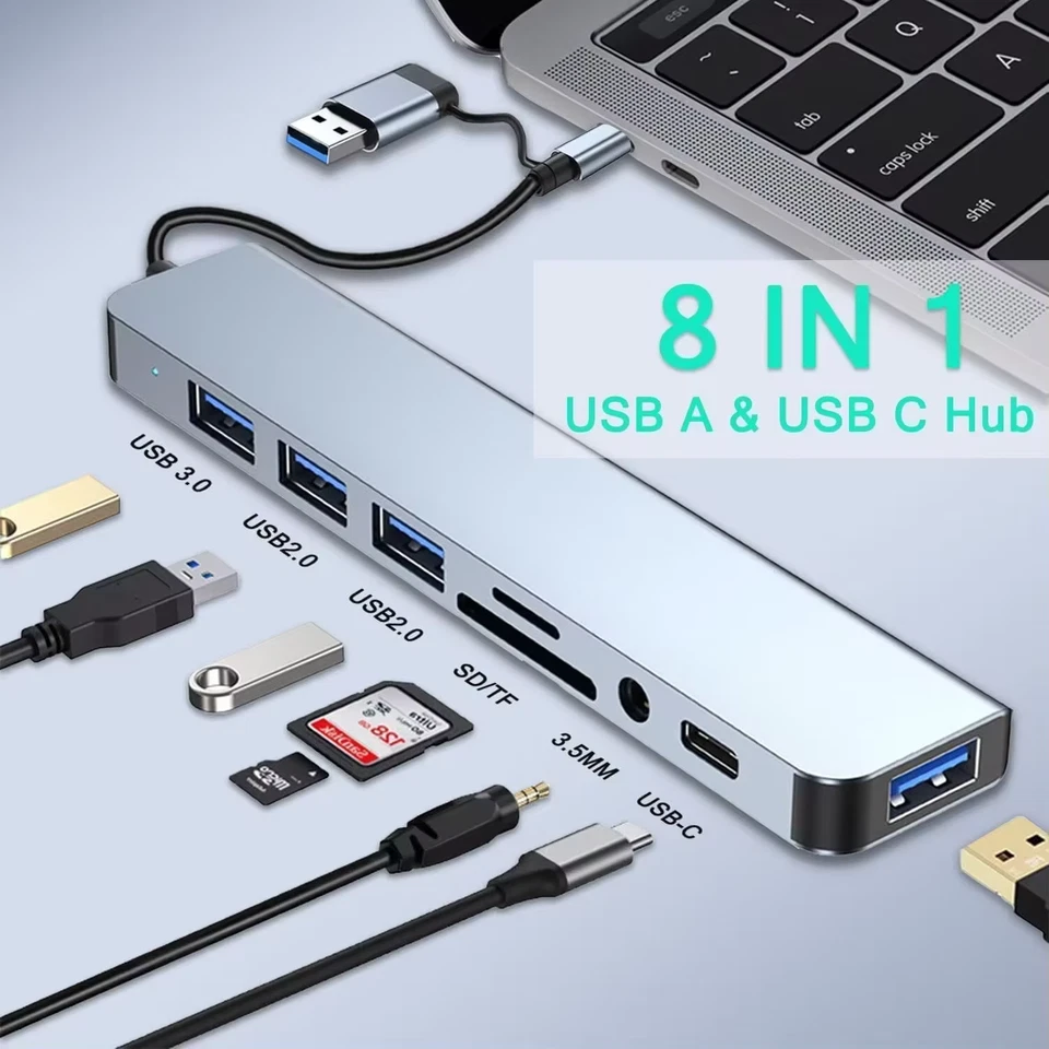 8-IN-1 Adapter  MacBook  USB-C Hub Apple USB 3.0 Samsung Micro SD Kartenleser - Bild 3 von 4