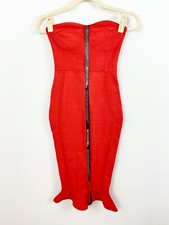 NEW Pretty Little Thing Red Strapless Bandage Ruffle Hem Dress Size 4 Sexy