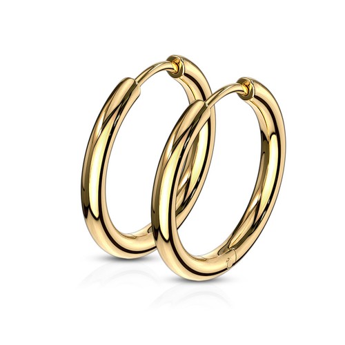 Pair of 20 GA Hinge Action Seamless Hoop Earrings Black Gold IP or Steel C281 - Picture 19 of 22