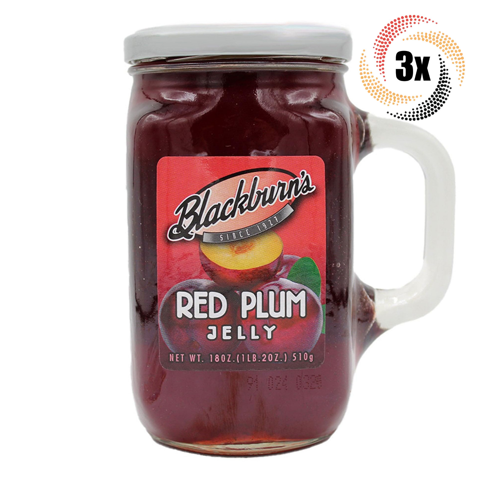 3x Кружки с обезжиренным желе Blackburns Со вкусом Красной сливы | 18 унций | Легко намазывается