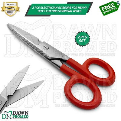 2 Pcs Electrician Scissor 5.25'' Cutting & Stripping Electrical Wires German Gr