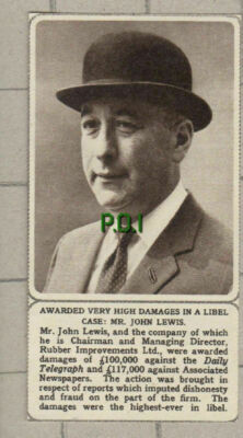 Mr John Lewis Rubber Improvements Ltd Verleumdungsfall - 1961 KLEINER Nachrichtenausschnitt