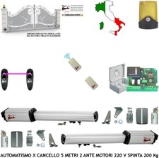 KIT AUTOMATISMO CANCELLO BATTENTE 5 MT 2 ANTE CBR 2 MOTORI 220 V 2 RAD FOTO FARO