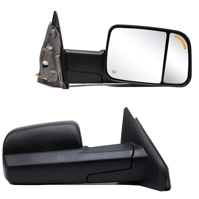 Pair Set Towing Mirrors for 2005 Dodge Ram 1500 Power Heated Arrow Light Flip-Up