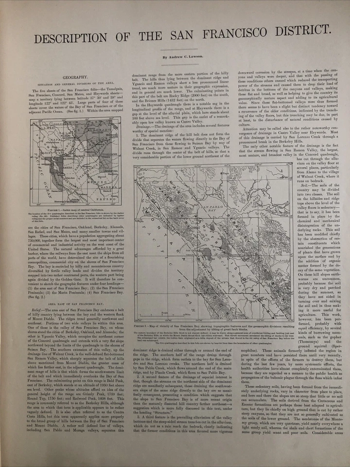 Mapas folio antiguos del Atlas Geológico de Estados Unidos de 1914 San Francisco California San Mateo Foto 4 de 4