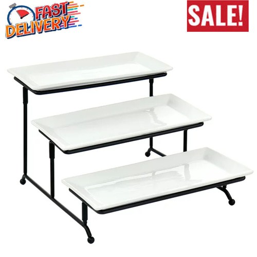 3 Tier Plate Porcelain Serveware Set Serving Tray Stand Dessert Party Platter US