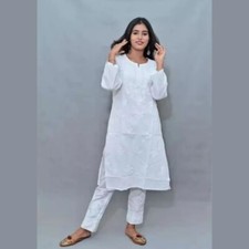 Women Chikankari Cotton Kurti white color
