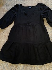 Women Gap Crinkle Gauze Tiered Black Mini Dress XS Petite