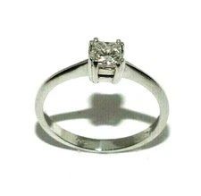 Ladies 18ct white gold engagement ring set with a square diamond, UK size J 1/2