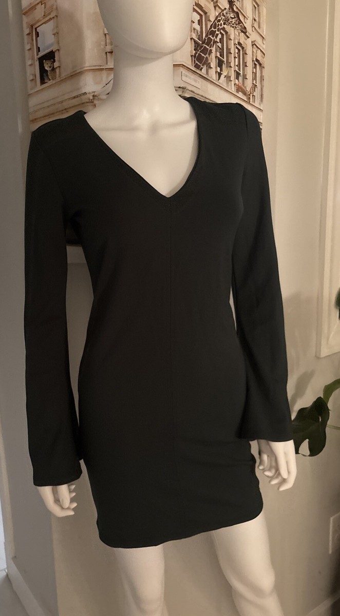 Forever 21 Womens Green Long Sleeve V-Neck Slit Back Dress SZ S Forever 21 Womens Green Long Sleeve V-Neck Slit Back Dress SZ S