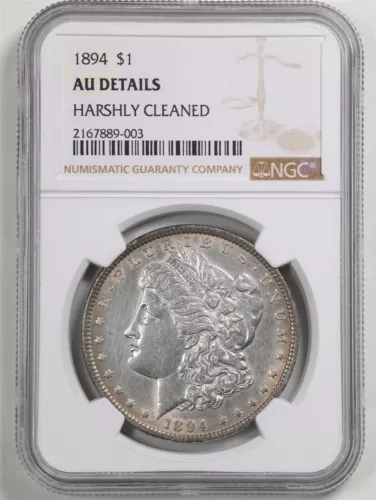 1894 $1 Morgan Silver Dollar AU Detail Harshly Cleaned NGC 2167889-003