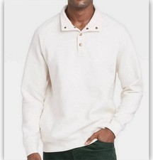 NEW Men's Quilted Snap Pullover Sweatshirt - Goodfellow  Co Ivory Size LARGE