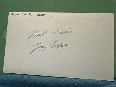 Buzz Capra signed Index card - Braves Mets debut 1971 - All Star 1974 ERA LEADER