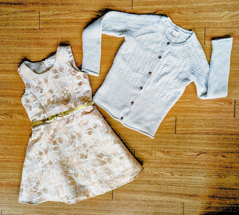 The Children's Place Girl Christmas Belted Embroid Dress  & Cardigan Sweater 6/7