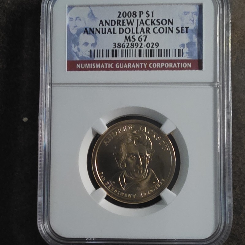 2008-P $1 Andrew Jackson Presidential Dollar NGC MS67 Cert 3862892-029