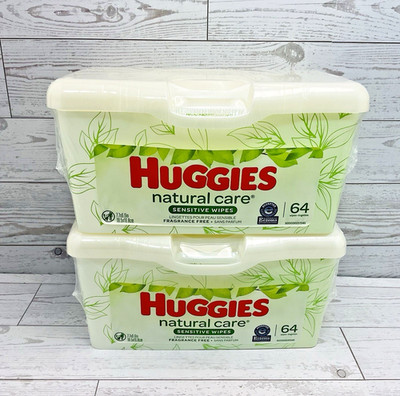 2- Huggies Baby Wipes Refillable Container SEALED Natural Care Sensitive Skin 64