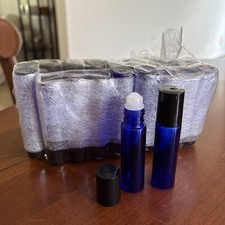 25 Pieces 10ml Cobalt Blue Glass Bottle with Plastic Roller  Black Cap Numbered
