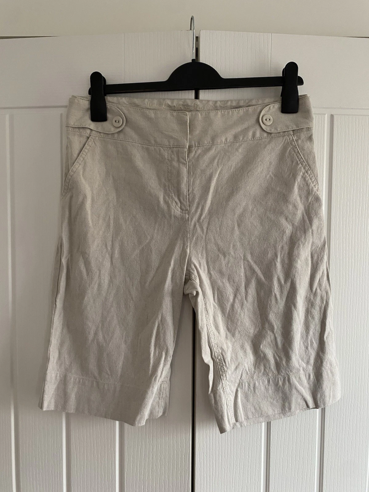 Per Una Ladies Beige Linen Roma Fit Natural Waist Shorts With Pockets UK 12