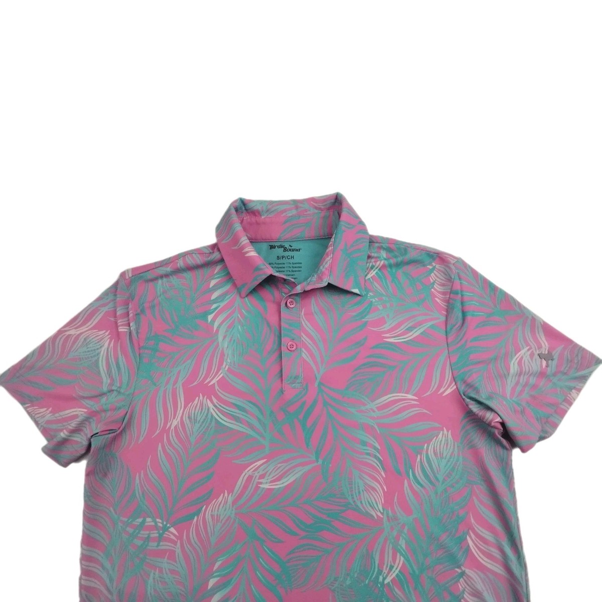 Birdie Bound Polo Shirt Polyester ⛳ Golf Top Size Small Pink Palms Design  View 4