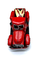 Vintage Style Rolling Metal Red Pickup Truck & Surfboards 7x3 Inch Collectible