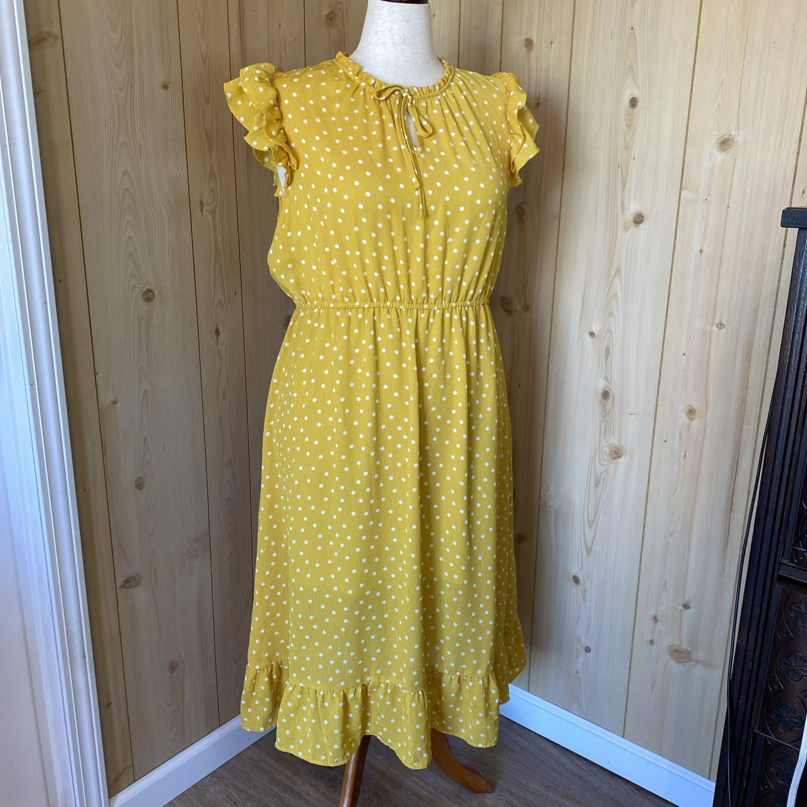 Indigo Rose Yellow Polka Dot Maxi Dress. Ruffles. XL