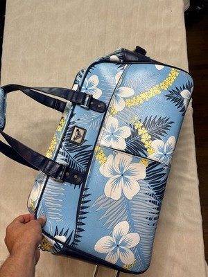 Roxy Rolling Duffle Bag Carry On Luggage Tropical Floral Blue Suitcase Wheels