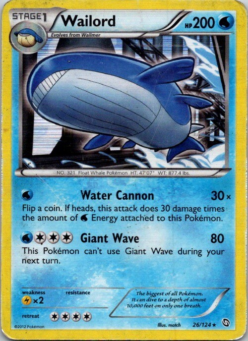 Wailord 26/124 Holo Pokemon Dragons Exalted English 2012 HP
