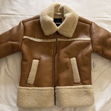 RSQ Girls LS PU Sherpa Lined Leather Jacket Coat Tan Size Small