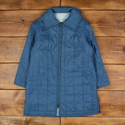 Vintage White Bean Puffer Jacket M 70s Quilted Talon Zip USA Made Blue Womens