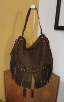 Brown Vegan Leather Studded And Fringed Rodeo Western Hobo Bag Shoulder Bag