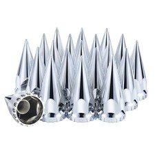 33mm x Chromed Spike Lug Nuts Covers Thread-On, ABS Chrome 4-3/4" Silver-20