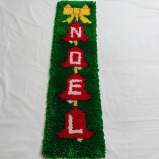NOEL Bells Christmas Completed Latch Hook Wall Hanging 34 Inches Vintage