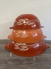 (3) Vtg Pyrex Autumn Harvest Wheat Cinderella Mixing Bowl Set 444,443,442