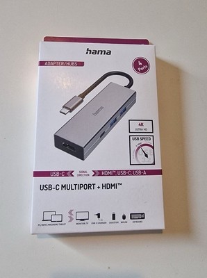 Hama USB-C 3.2 Hub Multiport 4 Ports 2x USB-A USB-C HDMI Power-Delivery ALU 4K