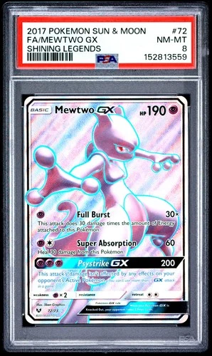 2017 POKEMON SUN & MOON SHINING LEGENDS #72 FULL ART/MEWTWO GX PSA 8
