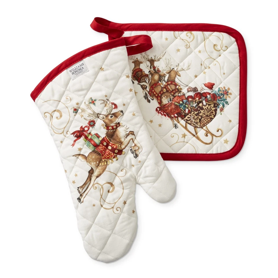 NEW Williams Sonoma Twas the Night Christmas Set of 2 Oven Mitt & Potholder NWT - Image 2 of 4