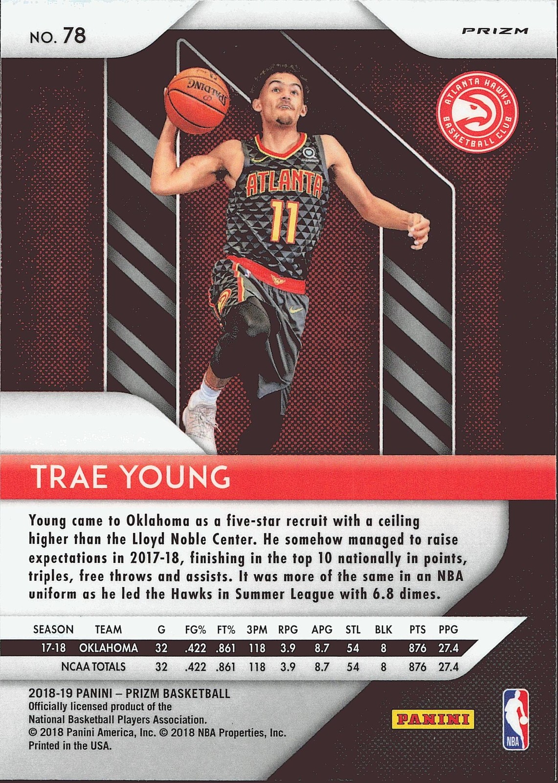 2018-19 Panini Prizm #78 Trae Young Prizm Silver RC
