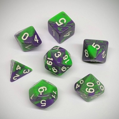 DnD dice RPG Würfel 7-teilig blau grün D&D DSA W4 - W20 D4 - D20