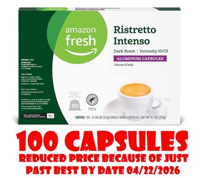 100 Capsule Amazon Ristretto Intenso Dark Roast Coffee For Nespresso BB 04/22/26