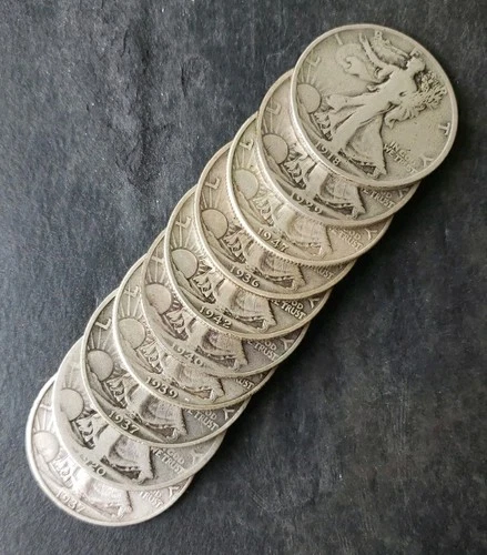 Lot of 10 50c Walking Liberty Silver Half Dollars