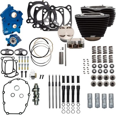 S&S 124'' Oil Cooled Power Pack Chain Drive & Non-Highlighted Fins/Black Pushrods