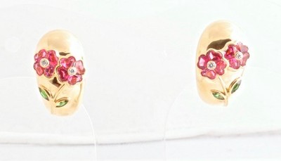 Van Cleef & Arpels 18K Yellow Gold Diamond Sapphire Tourmaline Flower Earrings