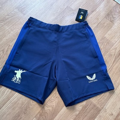 Brandneu mit Etikett Castore Mansfield Town FC gewebte Herrenshorts Größe Medium Reißverschlusstaschen