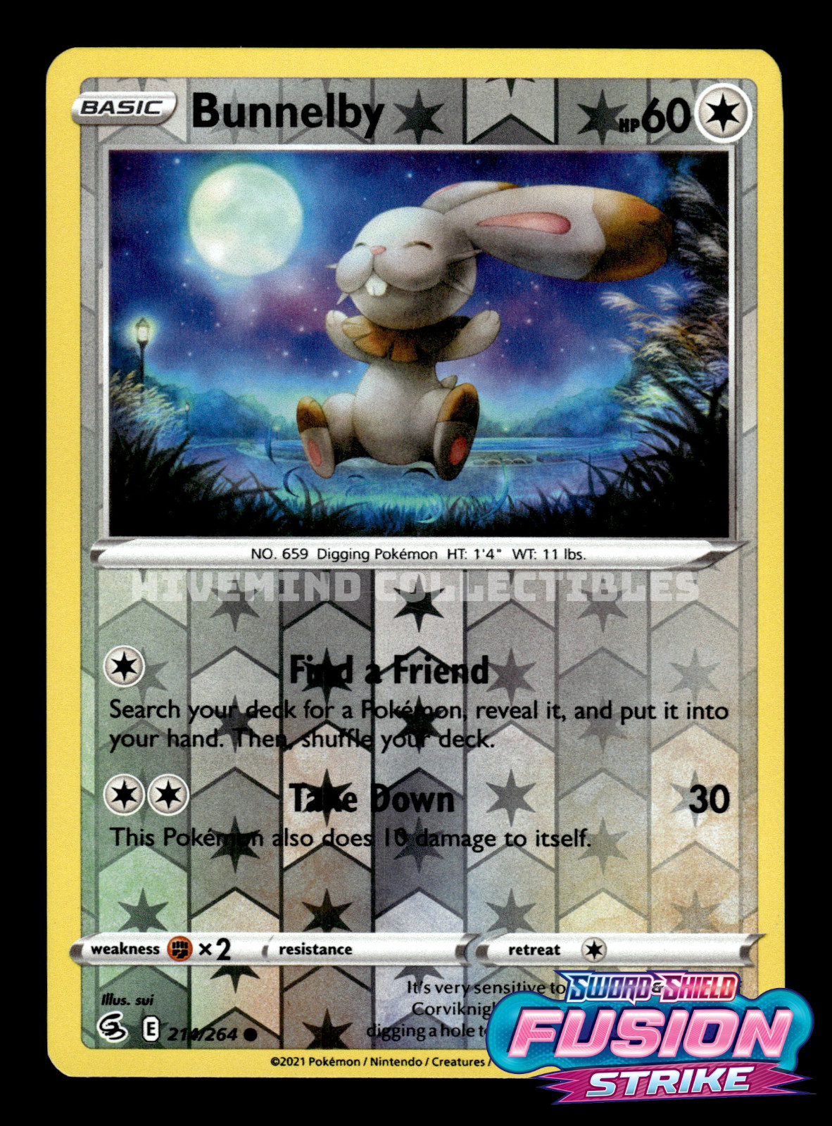 Bunnelby 214/264 Reverse Holo Fusion Strike Pokemon Card