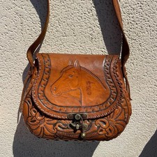 VTG 1960s Mexican handmade tooled leather horse purse intricate details